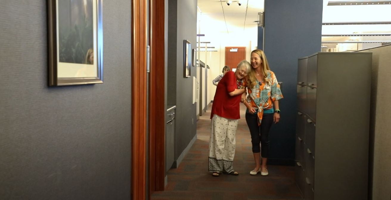 Cynthia and Kerri in the corridor